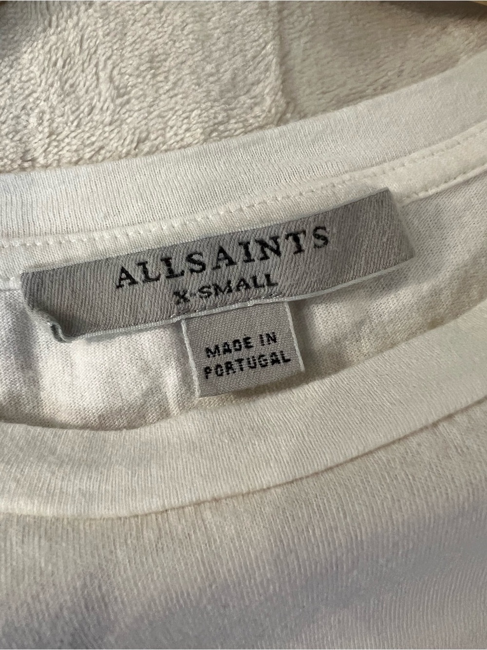 AllSaints White Ruched Side Tie Tee Minimalist Crew Neck Short Sleeve Cotton Top - Picture 15 of 15
